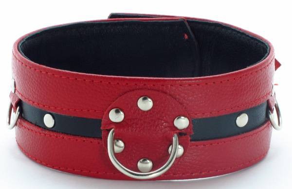 Ошейник с кольцами "BDSM-Арсенал" кожа, красный 