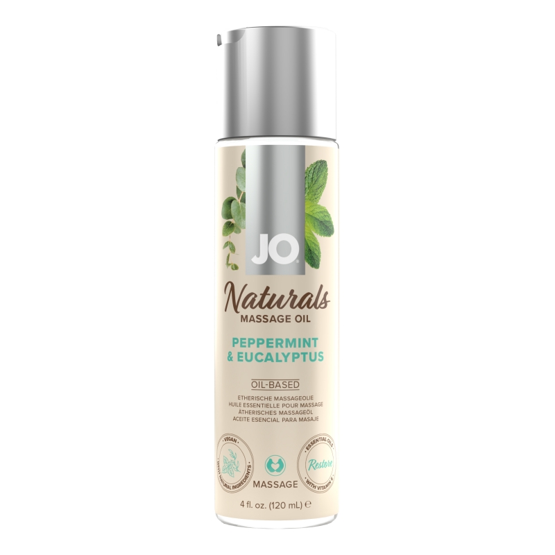 Масло массажное "JO Peppermint & Eucalyptus" с ароматом мяты и эвкалипта, 120ml 